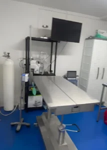 Sala de cirugía veterinaria equipada con tecnología especializada